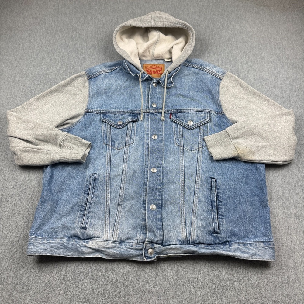 Levi's Jean Jacket Mens 2XL Gray Denim Relaxed Fit Hybrid Hoodie Trucker Casual